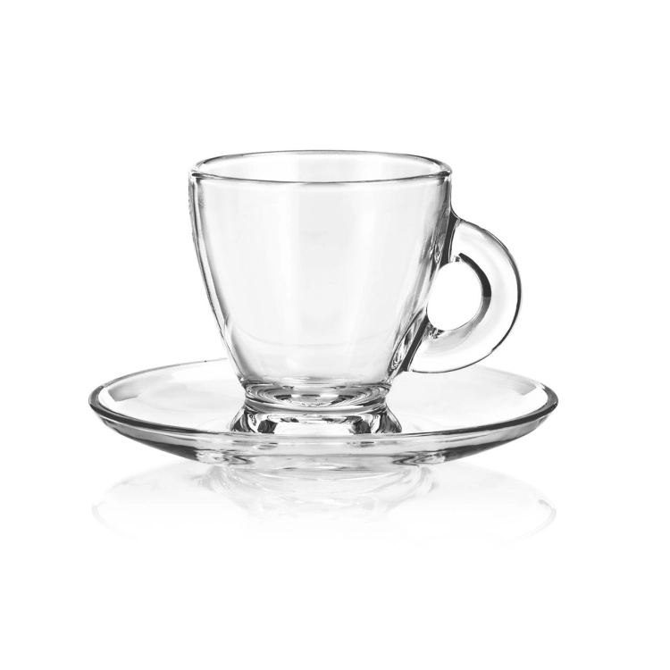 Filiżanki szklane do kawy espresso GLASMARK ROMA 85ml| + SPODKI | 12 el