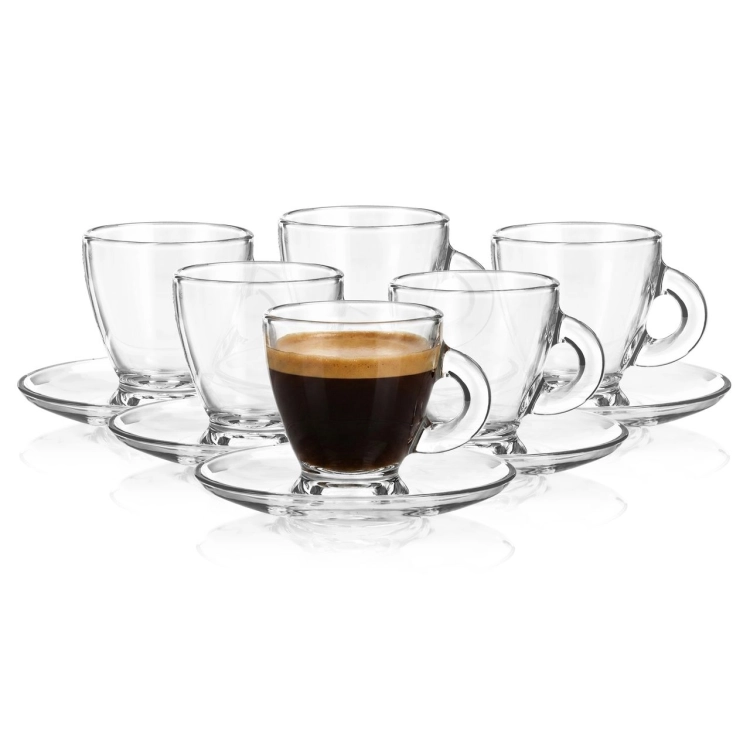 Filiżanki szklane do kawy espresso GLASMARK ROMA 85ml| + SPODKI | 12 el