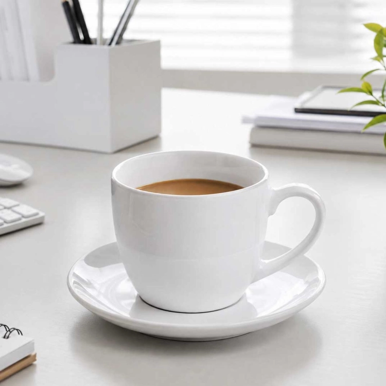 Ceramiczne FILIŻANKI 200 ml ze spodkami ⌀ 15 cm do kawy herbaty | BRUNO | komplet 6 szt. (12 elementów)