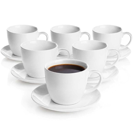 Przejdź do produktu Ceramiczne FILIŻANKI 200 ml ze spodkami ⌀ 15 cm do kawy herbaty | BRUNO | komplet 6 szt. (12 elementów)