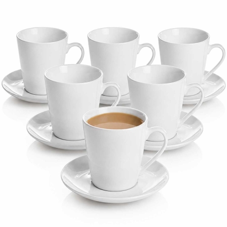 Przejdź do produktu Ceramiczne KUBKI 250 ml ze spodkami ⌀ 15 cm do kawy herbaty | MAJA | komplet 6 szt. (12 elementów)