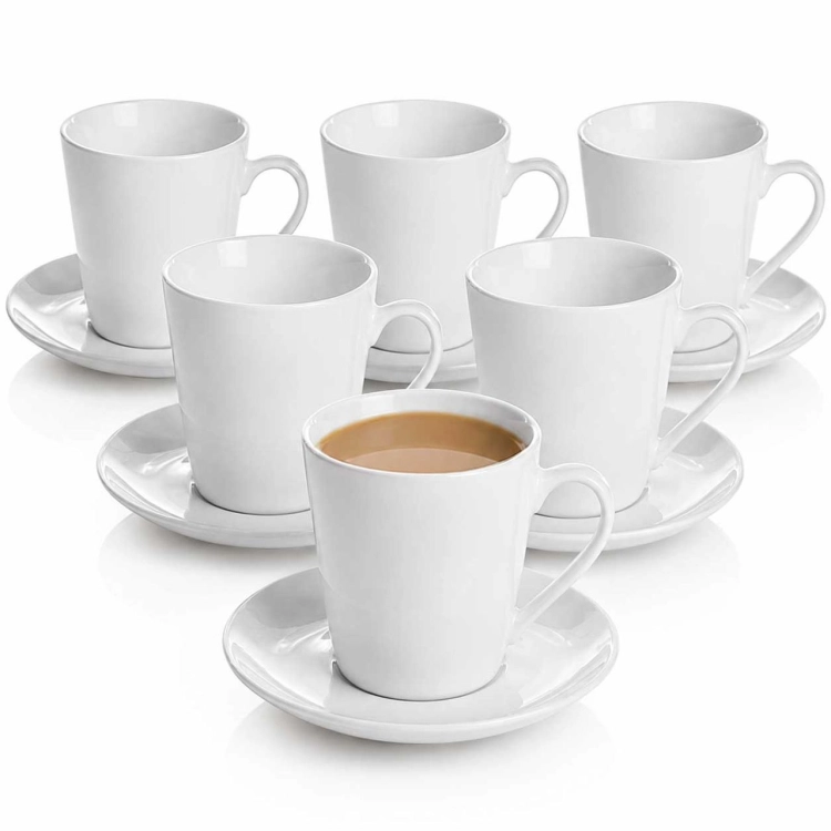 Ceramiczne KUBKI 250 ml ze spodkami ⌀ 15 cm do kawy herbaty | MAJA | komplet 6 szt. (12 elementów)