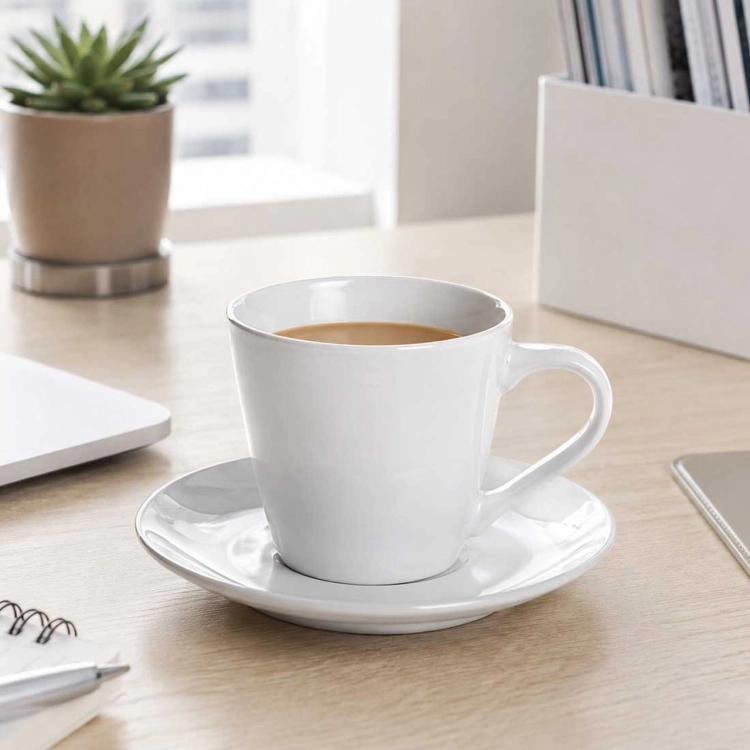 Ceramiczne FILIŻANKI 210 ml ze spodkami ⌀ 15 cm do kawy herbaty | MAJA | komplet 6 szt. (12 elementów)
