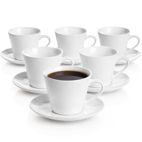 Przejdź do produktu Ceramiczne FILIŻANKI 210 ml ze spodkami ⌀ 15 cm do kawy herbaty | MAJA | komplet 6 szt. (12 elementów)