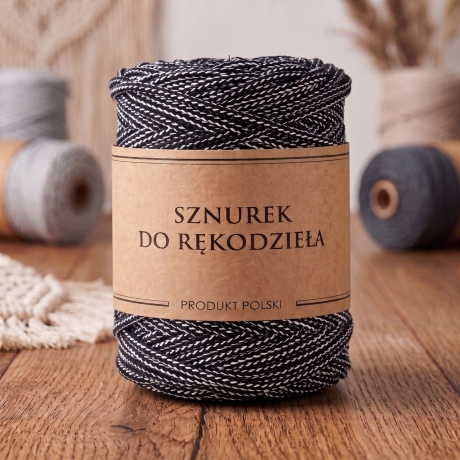 Przejdź do produktu Sznurek do rękodzieła makramy z rdzeniem Czarno biały 5mm 100m