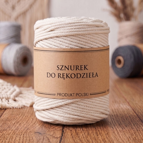 Przejdź do produktu Sznurek do rękodzieła makramy z rdzeniem Ecru / Kremowy 5mm 100m