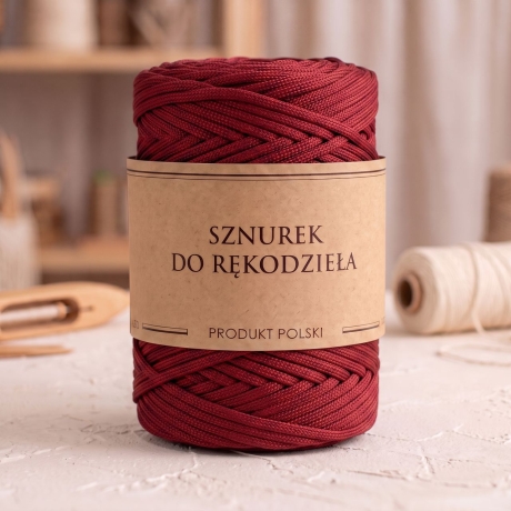 Przejdź do produktu Sznurek POLIESTROWY Płaski do rękodzieła makramy Bordowy 5mm 100m