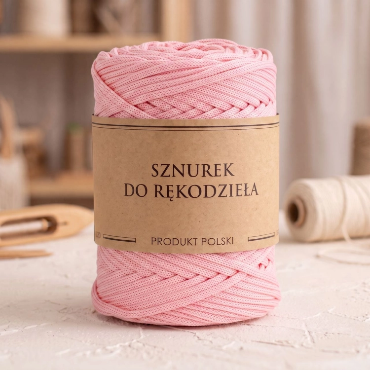 Sznurek POLIESTROWY Płaski do rękodzieła makramy PASTELOWY RÓŻ 5mm 100m