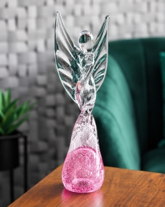 Duża szklana rzeźba Anioł skręcony 43cm - SODA + kolor różowy