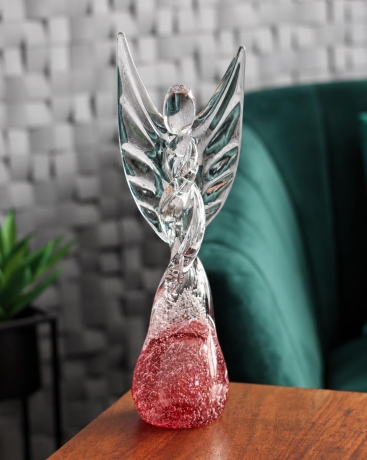 Przejdź do produktu Duża szklana rzeźba Anioł skręcony 43cm - SODA + kolor czerwony