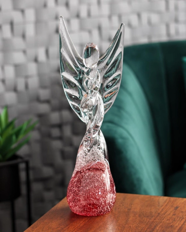 Duża szklana rzeźba Anioł skręcony 43cm - SODA + kolor czerwony
