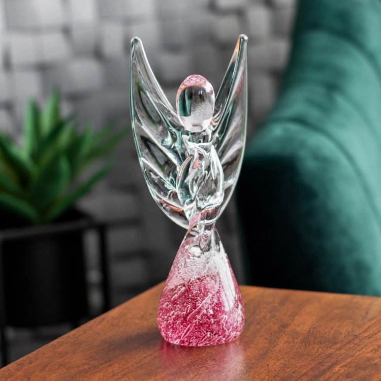 Szklana rzeźba Anioł 28cm - skręcony + kolor różowy