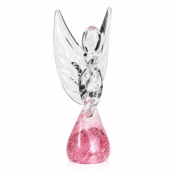 Szklana rzeźba Anioł 28cm - skręcony + kolor różowy