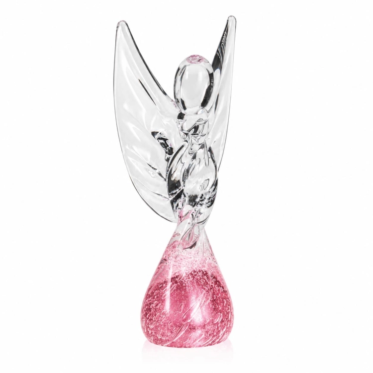 Szklana rzeźba Anioł 28cm - skręcony + kolor różowy