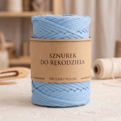 Przejdź do produktu Sznurek POLIESTROWY Płaski do rękodzieła makramy BŁĘKITNY 5mm 100m