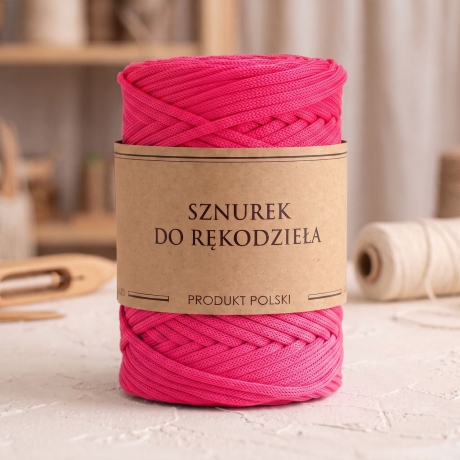 Przejdź do produktu Sznurek POLIESTROWY Płaski do rękodzieła makramy RÓŻOWY 5mm 100m