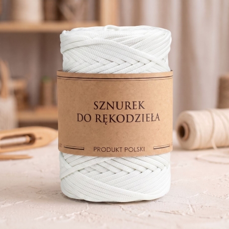 Przejdź do produktu Sznurek POLIESTROWY Płaski do rękodzieła makramy BIAŁY 5mm 100m
