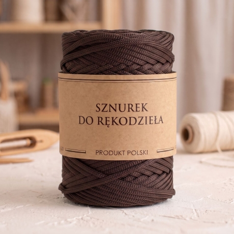 Przejdź do produktu Sznurek POLIESTROWY Płaski do rękodzieła makramy BRĄZOWY 5mm 100m