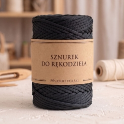 Sznurek POLIESTROWY Płaski do rękodzieła makramy CZARNY 5mm 100m