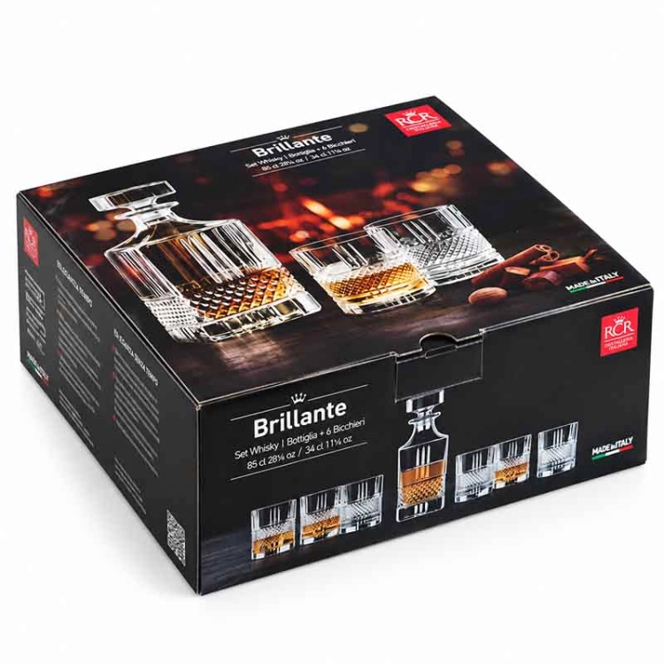Kryształowy zestaw komplet do whisky 6+1 RCR BRILLANTE 6 szklanek + karafka