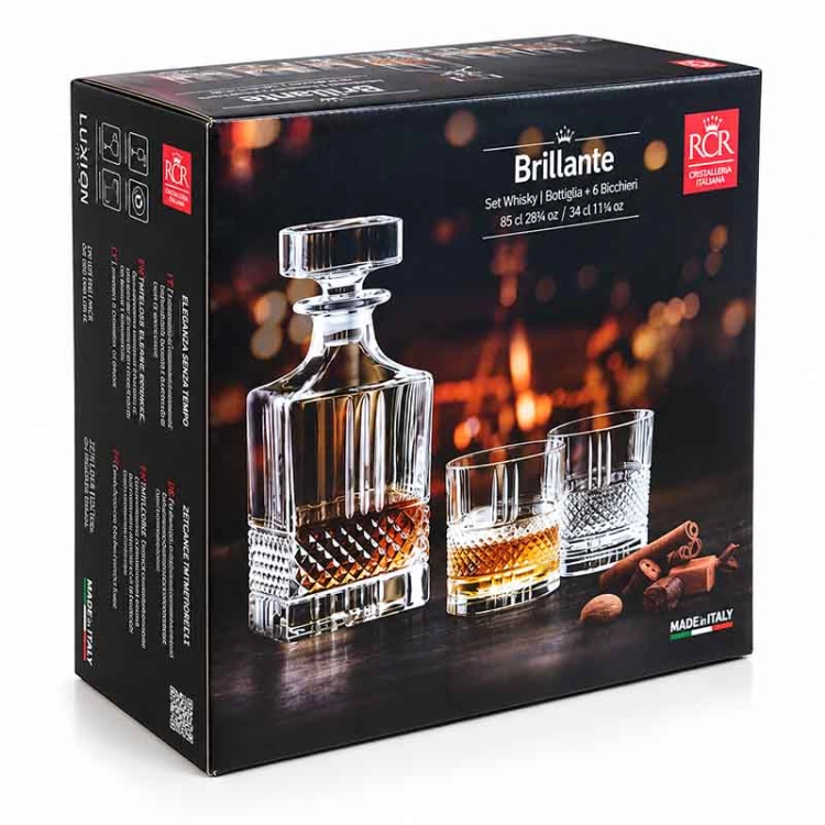 Kryształowy zestaw komplet do whisky 6+1 RCR BRILLANTE 6 szklanek + karafka