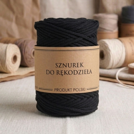 Przejdź do produktu Sznurek do rękodzieła makramy z rdzeniem Czarny 3mm 100m