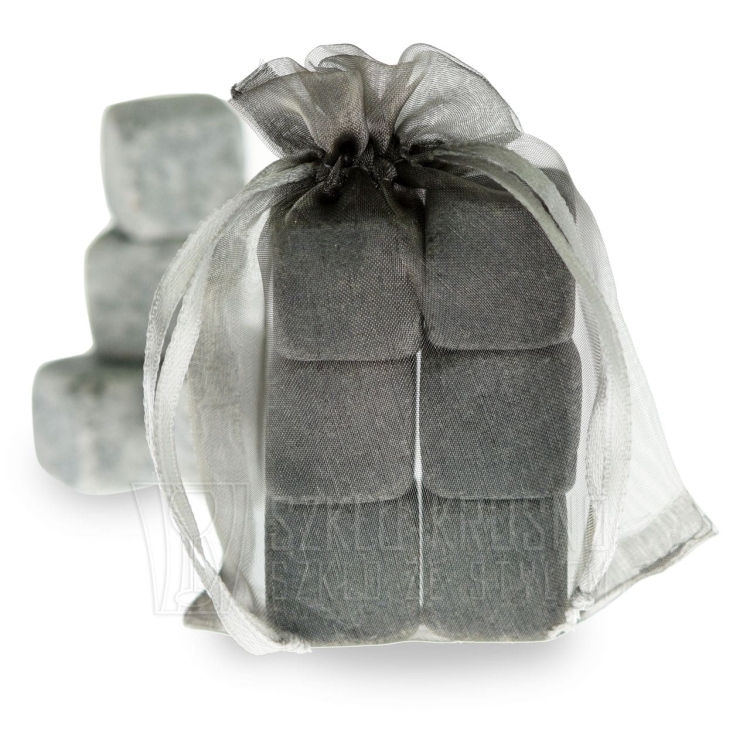 WHISKY STONES - kamienie do drinków 6 sztuk - ciemno szare z NATURALNEGO GRANITU *