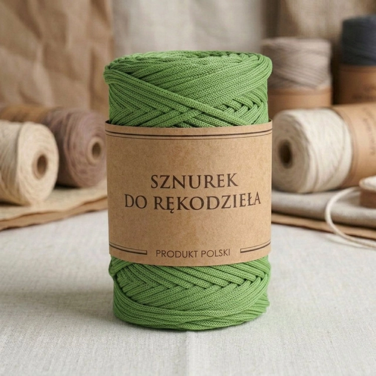 Sznurek POLIESTROWY Płaski do rękodzieła makramy PISTACJOWY 3mm 100m