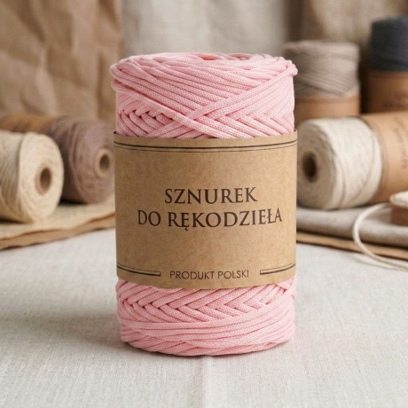Przejdź do produktu Sznurek POLIESTROWY Płaski do rękodzieła makramy PASTELOWY RÓŻ 3mm 100m