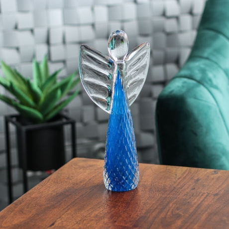Przejdź do produktu Szklana rzeźba Anioł 28cm - struktura + kolor niebieski