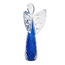 Szklana rzeźba Anioł 28cm - struktura + kolor niebieski