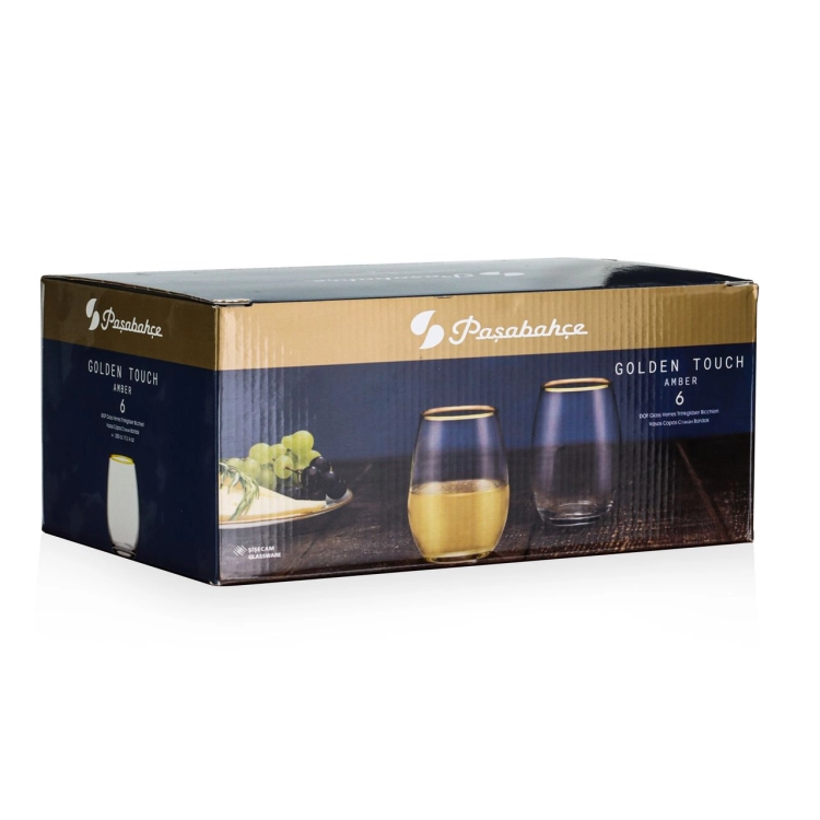 PASABAHCE Golden Touch Amber szklanki 350 ml złoty pasek