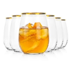 PASABAHCE Golden Touch Amber szklanki 350 ml złoty pasek