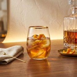 PASABAHCE Golden Touch Amber szklanki 350 ml złoty pasek