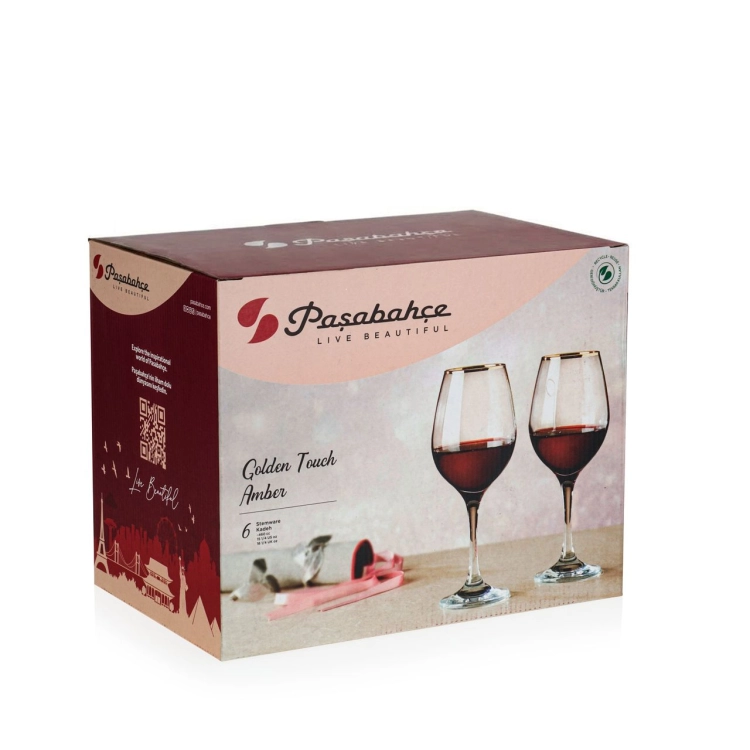 PASABAHCE Golden Touch Amber kieliszki do wina 460 ml złoty pasek
