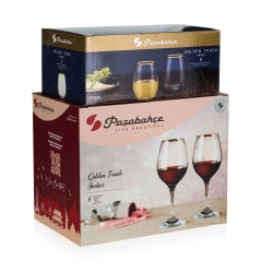 Komplet kieliszków i szklanek ze złotym paskiem / rantem PASABAHCE Golden Touch Amber 12 el.