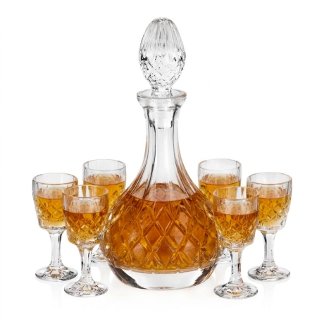 Przejdź do produktu Kryształowy zestaw do likieru, wódki, sherry karafka + kieliszki BOHEMIA ANGELA 1+6