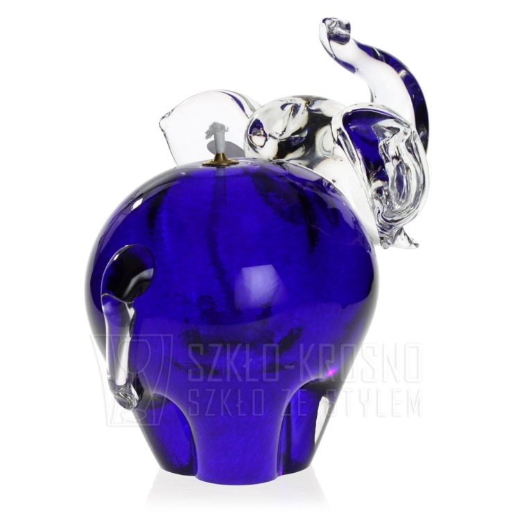 Duża szklana rzeźba ŚWIECZNIK - Słoń z uniesioną trąbą