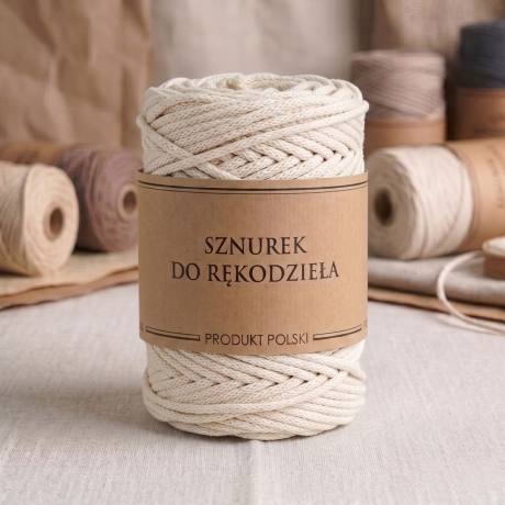 Przejdź do produktu Sznurek do rękodzieła makramy z rdzeniem Naturalny 3mm 100m