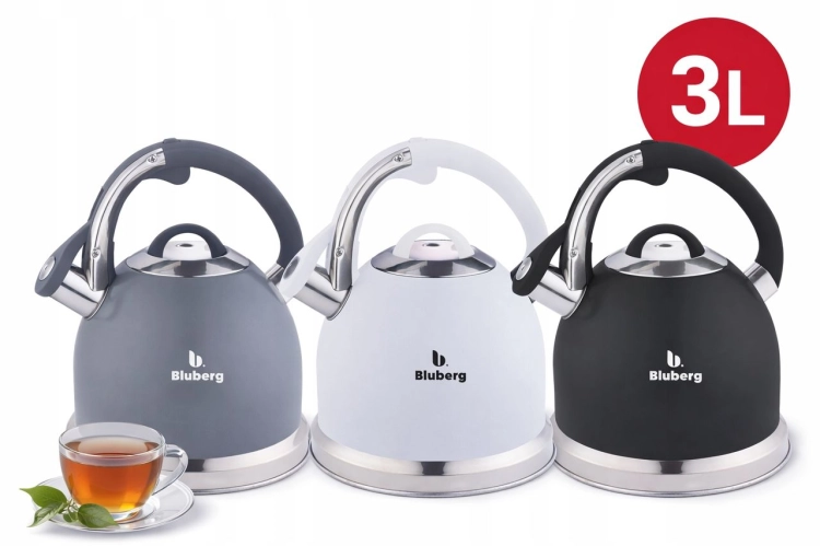 Czajnik tradycyjny z gwizdkiem Czarny Bluberg 3L Indukcja Gaz BB-2804