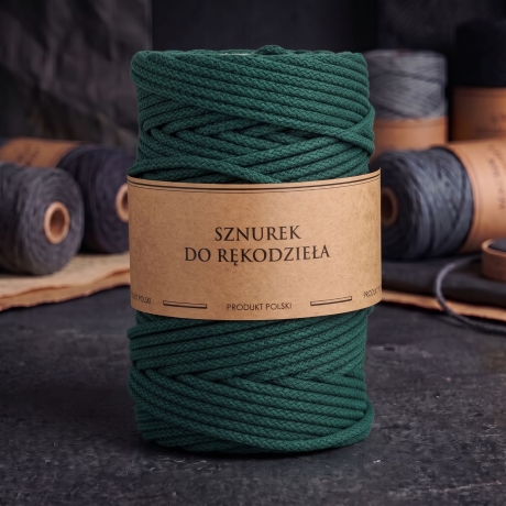 Przejdź do produktu Sztywny sznurek do szycia z rdzeniem Butelkowa zieleń 5mm 100m Bawełna