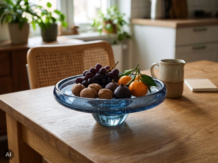 Ekskluzywna ręcznie robiona Patera szklana HANDMADE na owoce ciasto 27 cm