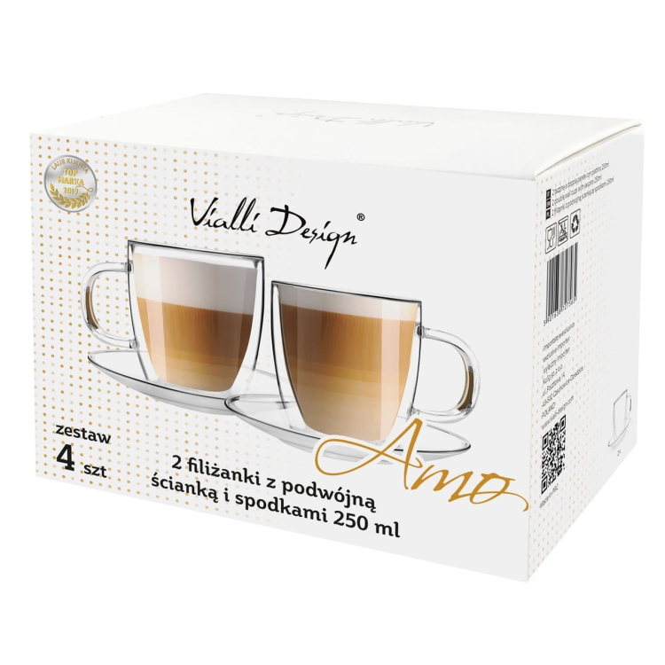 Filiżanki termiczne z podstawką do kawy herbaty 250 ml Vialli Design AMO