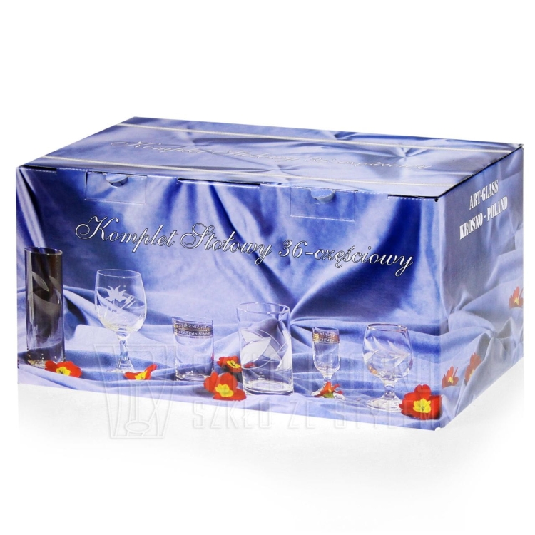 Komplet szkła użytkowego, zdobiony kieliszki + szklanki 36 el. "Listek II"