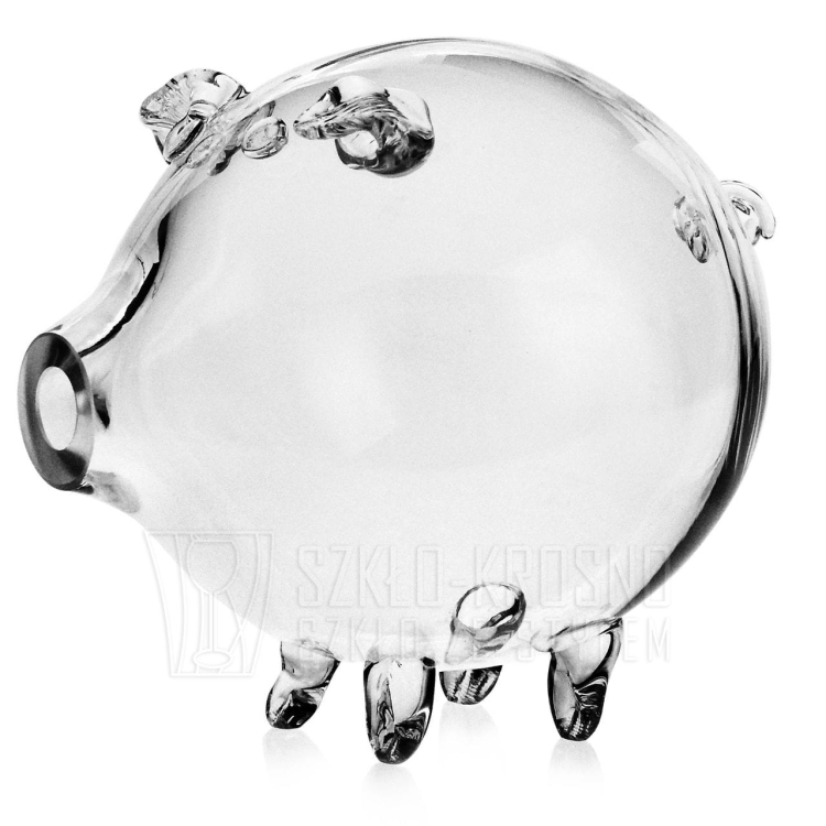 MEGA duża szklana skarbonka ŚWINKA - przeźroczysta z grawerem indywidualnym TWÓJ NAPIS