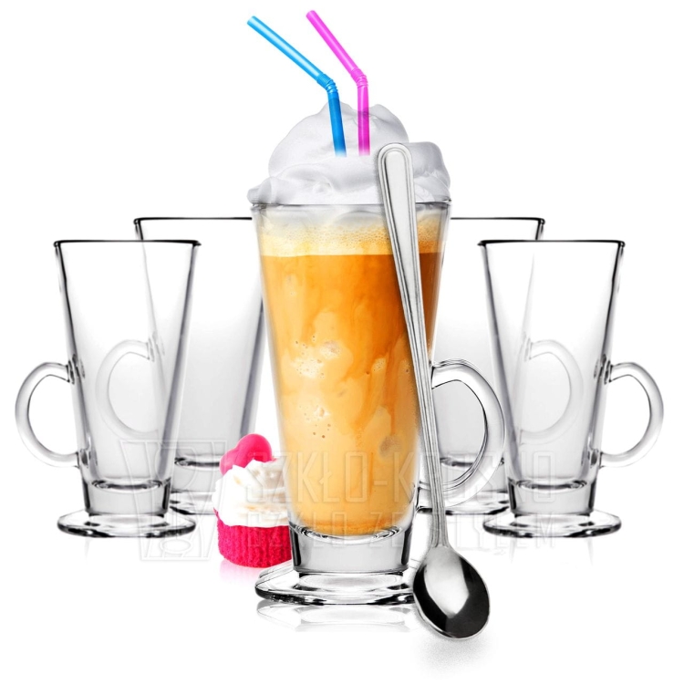 Komplet szklanek do kawy, latte 250 ml + łyżeczki GRATIS