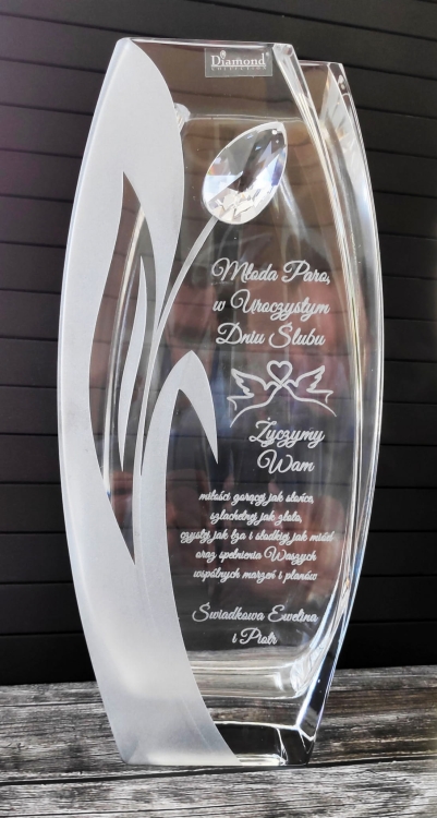 Wazon dekoracyjny SWAROVSKI 26cm "Tulipan" z grawerem, na ślub, podziękowania