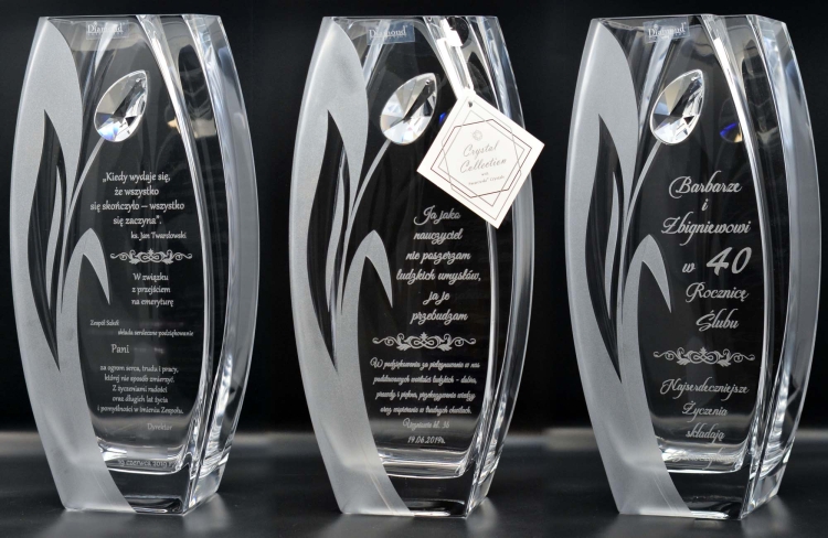 Wazon dekoracyjny SWAROVSKI 26cm "Tulipan" z grawerem, na ślub, podziękowania