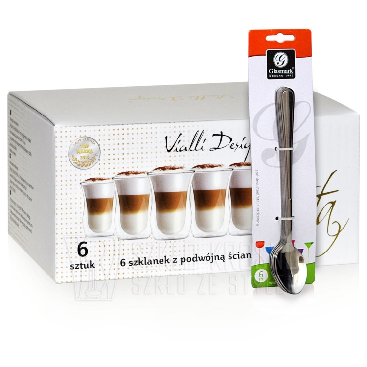 Szklanki termiczne do kawy latte Vialli Design Vita 300ml 6 szt. z łyżeczkami GRATIS
