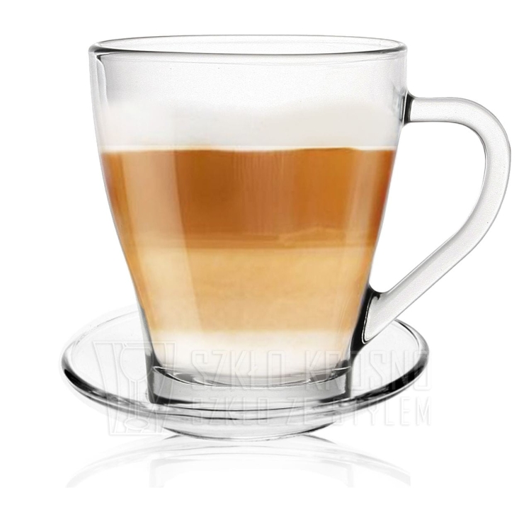 Szklanki kubki z uchem do kawy herbaty HUGO 360ml + SPODKI